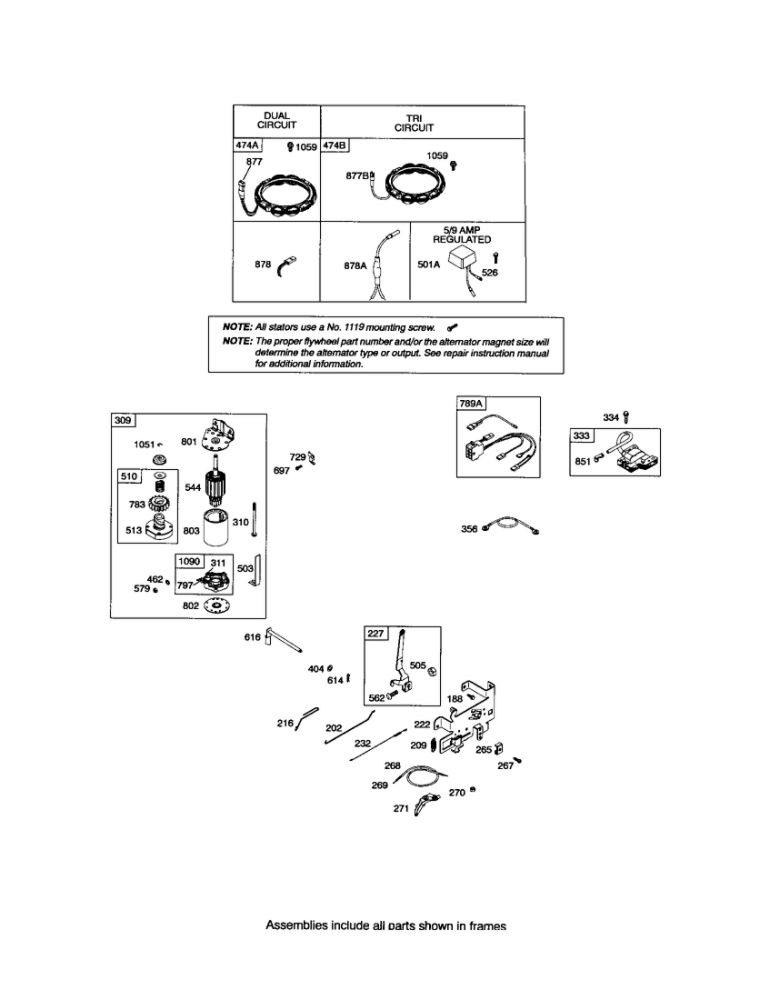 Starter Motor/Alternator Diagram and Parts List for 331800-0036-E1  Briggs and Stratton Engine